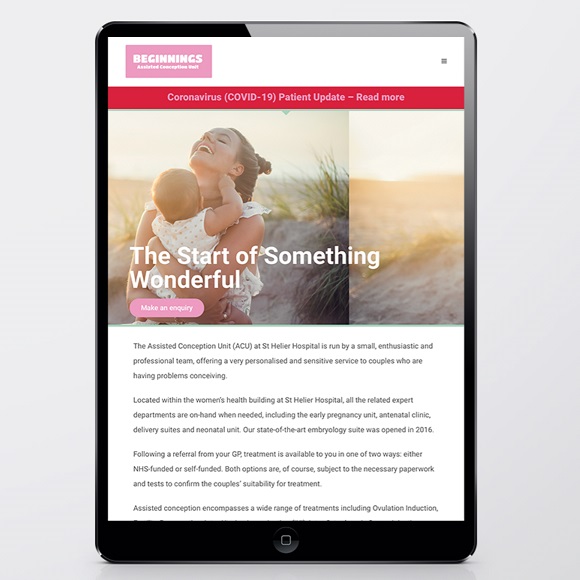 IVF clinic website on tablet